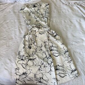 MARELLA Black and Cream Floral Wrap Classy Tie Waist Dress